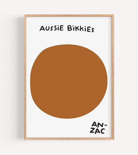 fun kitchen art print featuring the australia iconic anzac biscuit in in a minimalist style