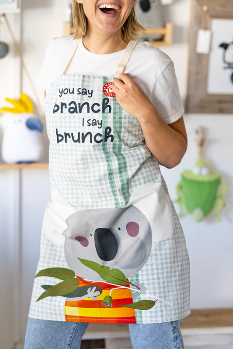 apron with a koala eating a gum leaf