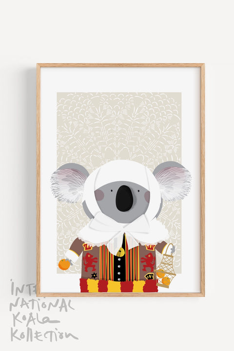 Souvenir art print frames featuring a koala wearing Gilles Costume.