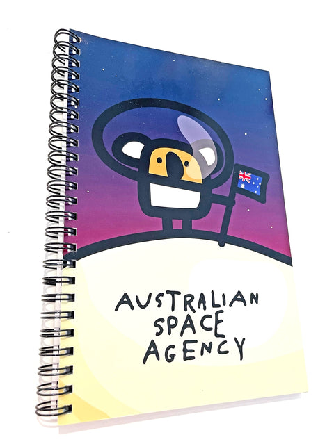 notebook cover featuring a koala astronaut with an Australia Flag