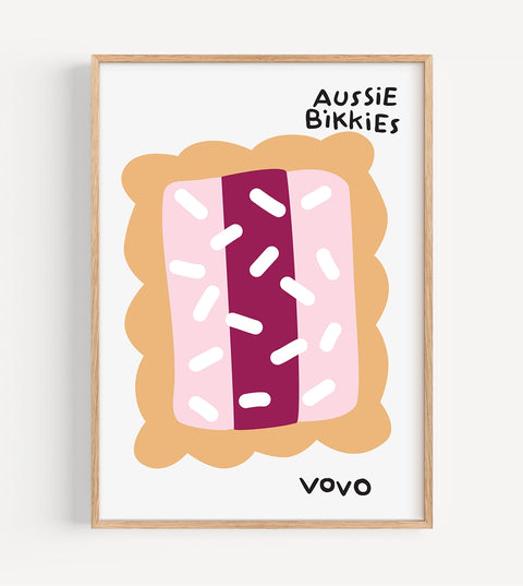 fun kitchen art print featuring the australia iconic vovo biscuit in in a minimalist style