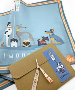 Elwood tea towel and packaging