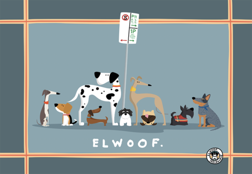 Dogs of Elwood tea towel